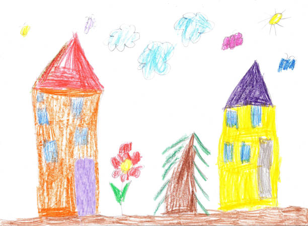istock Child drawing of a family house 1260189037