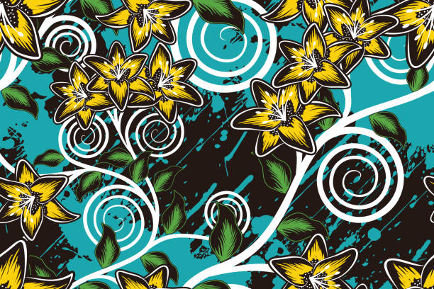 ilustrações de stock, clip art, desenhos animados e ícones de floral batik motif vector illustration - tree decoration flower carpet