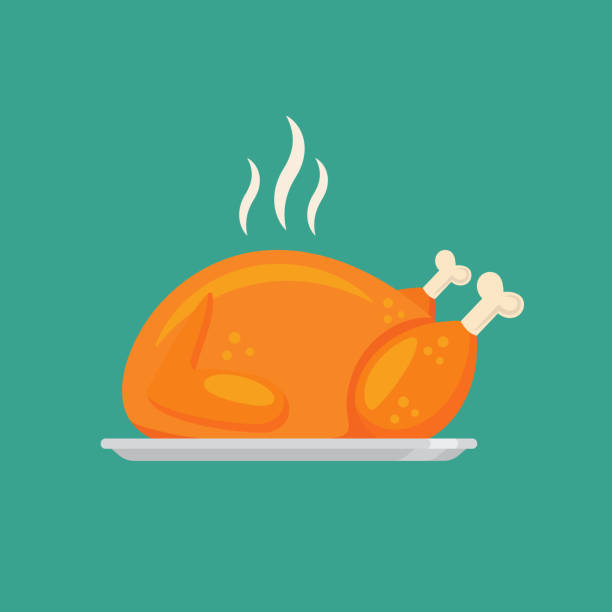 플랫 스타일 디자인의 프라이드 치킨 이나 칠면조 - barbecue chicken illustrations stock illustrations