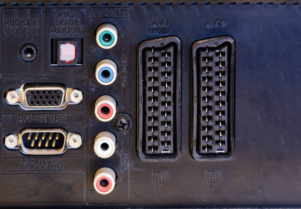 istock Rear panel of a television with sockets for connections 1260254072