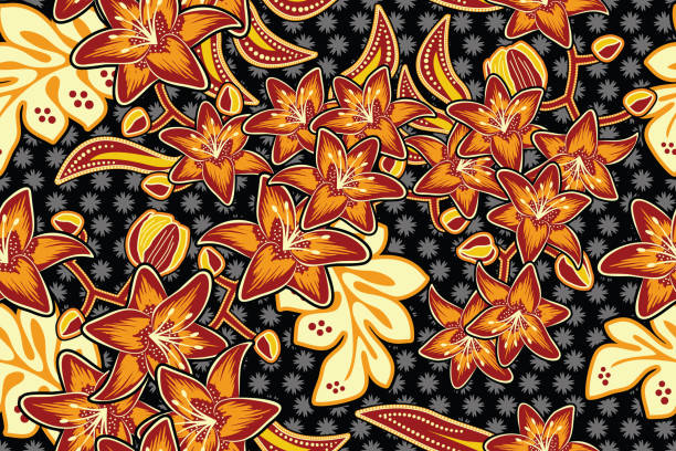 kwiatowy motyw batik ilustracja wektorowa - tree decoration flower carpet stock illustrations