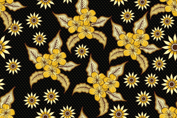 ilustrações de stock, clip art, desenhos animados e ícones de floral batik motif vector illustration - tree decoration flower carpet
