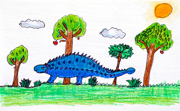istock Blue Ankylosaurus in nature. Child pencil hand drawing. 1260298959