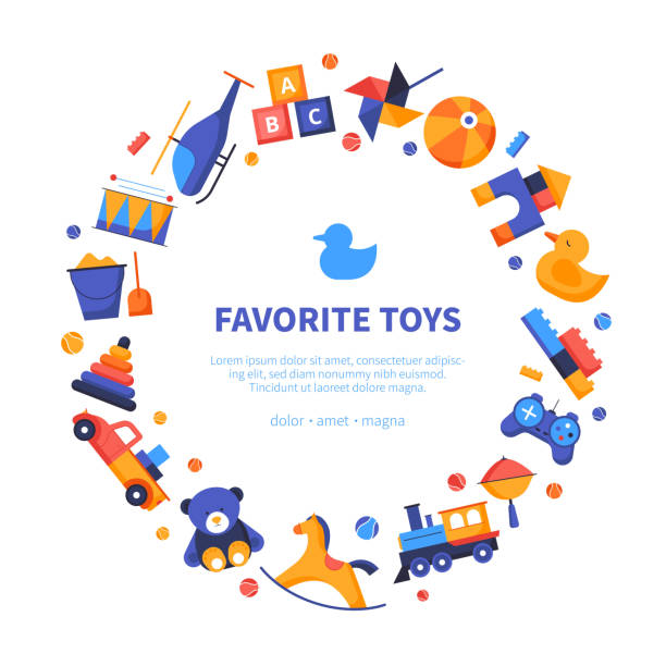 ilustrações, clipart, desenhos animados e ícones de brinquedos favoritos - banner de estilo de design plano vetorial - brinquedos