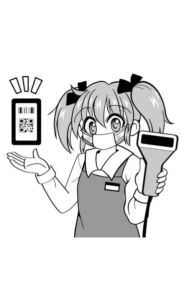 Vector illustration of You can pay with your smartphone at this store(Wear a mask)