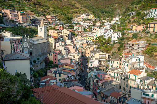 view of Riomaggiore town in Cinque Terre, La Spezia, Italy