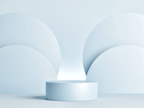 istock Podium scene mock up with geometric form, blue background 1260378278