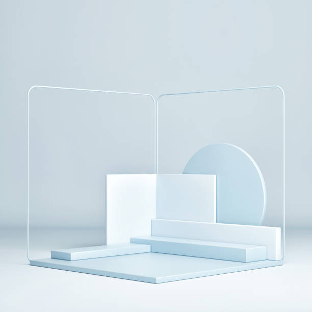 istock Podium scene mock up with geometric form, blue background 1260378279
