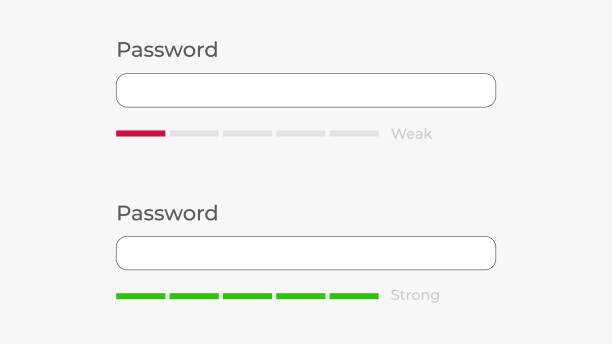 passwort schwache und starke vorlage. erstellung und auswahl des erforderlichen sicherheitskennworts. - password stock-grafiken, -clipart, -cartoons und -symbole