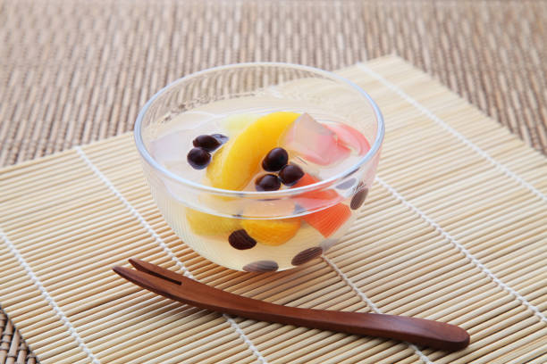 fruits mitsumame japanese dessert isolated on table