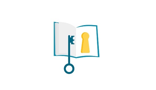 Book key background. Modern illustration slider site page. Web banner get the key to knowledge. The concept of opening a treasure of knowledge with a key. A book with a lock vector image design.