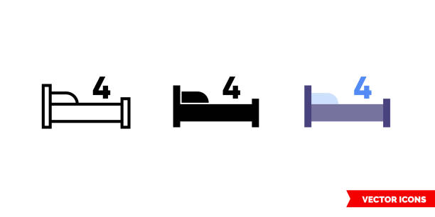 3種類のベッドアイコン4台。分離ベクトル記号記号 - hotel bed silhouette travel点のイラスト素材／クリップアート素材／マンガ素材／アイコン素材