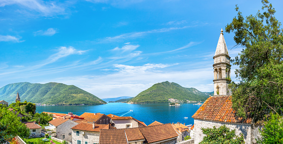 Panorama of Perast - town in Montenegro, rooftop view
