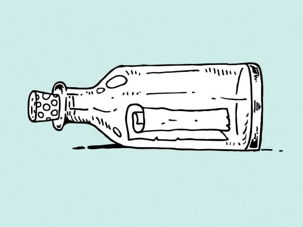 Vector illustration of Hand drawn message in the bottle