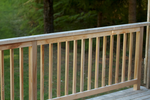 New Cedar Railing on Outdoor deck in Nature, Construction