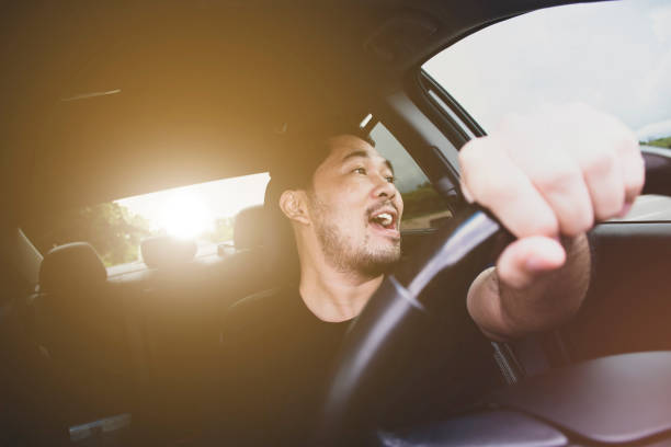 Driver man is driving and enjoy travel