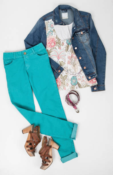 istock Women Clothing; Set: Pants, Jacket, Blouse, Belt, And Shoes on White Background. 1260549251
