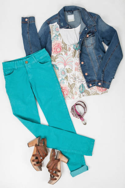 istock Women Clothing; Set: Pants, Jacket, Blouse, Belt, And Shoes on White Background. 1260549254