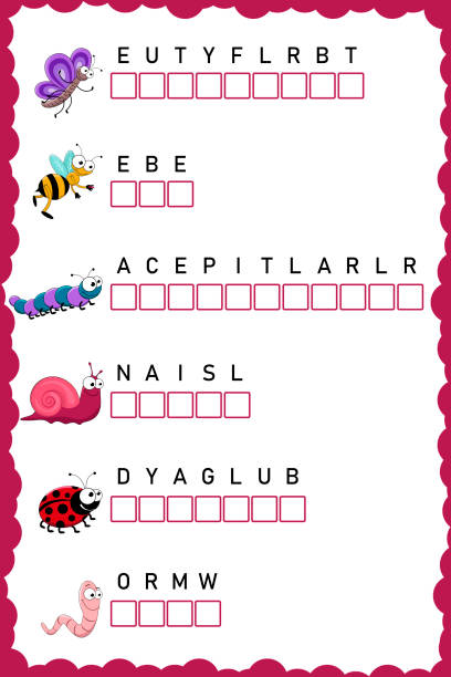 Put the letters in the correct order. Worksheet for education. Put the letters in the correct order. Worksheet for education. Education logic game. Worksheet practice for preschool, elementary and middle school kids. Fun logic puzzle activity sheet. ladybird book stock illustrations