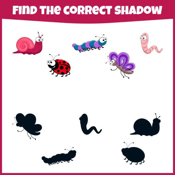 Vector illustration of Educational game for children. Find the correct shadow.