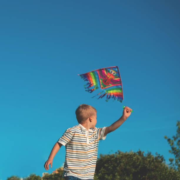 istock little boy launches a kite in the park. flying kite 1260584010