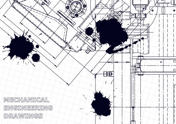 컴퓨터 지원 설계 시스템. 기술 일러스트레이션, 배경. 기계 공학 도면 - nut blueprint work tool construction stock illustrations