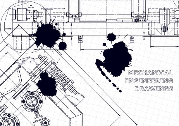 컴퓨터 지원 설계 시스템. 기술 일러스트레이션, 배경. 기계 공학 도면 - nut blueprint work tool construction stock illustrations