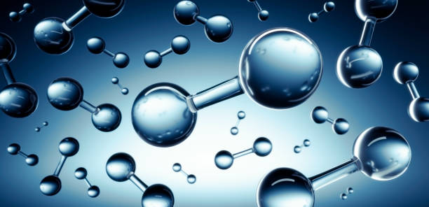 3D Models of molecule H2 hydrogen Models of molecule hydrogen floating against blue background - H2 scientific element carbon dioxide photos stock pictures, royalty-free photos & images