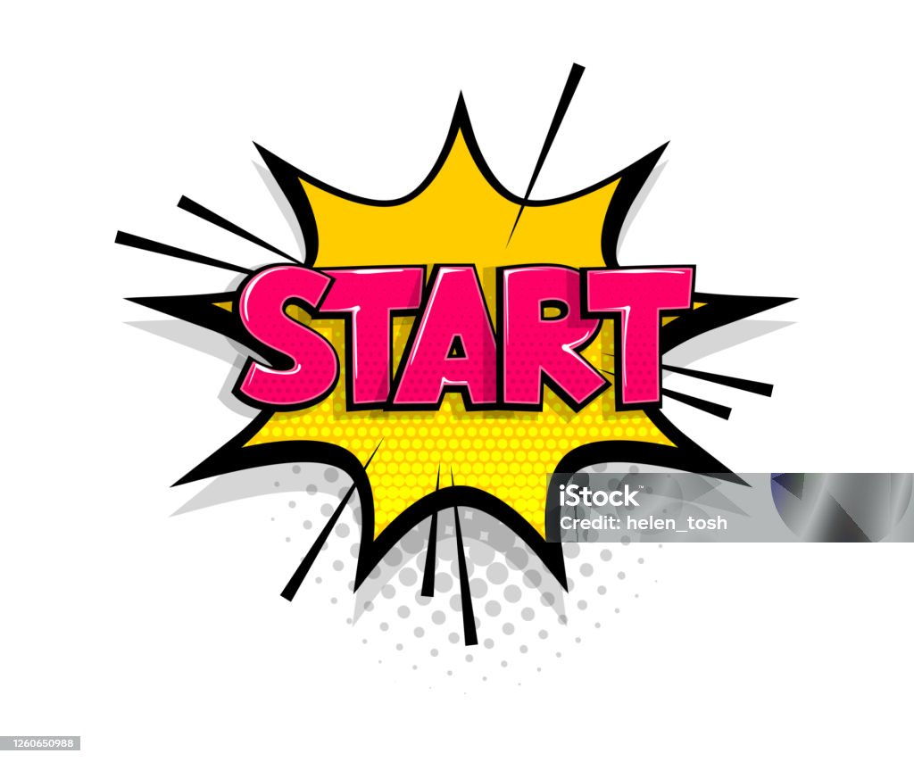 Comic Text Start Speech Bubble Pop Art Style Stock Illustration - Download  Image Now - Beginnings, Pop Art, Cartoon - iStock