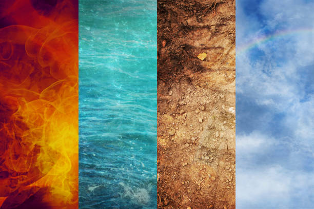 Four Elements of Nature, collage of abstract backgrounds from Fire, Water, Earth, and Air, ecology concept Four Elements of Nature, collage of abstract backgrounds from Fire, Water, Earth, and Air, ecology concept the four elements stock pictures, royalty-free photos & images