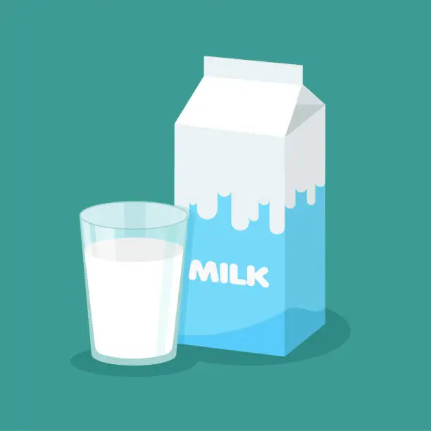 Vector illustration of Vector milk packaging and full glass of milk.