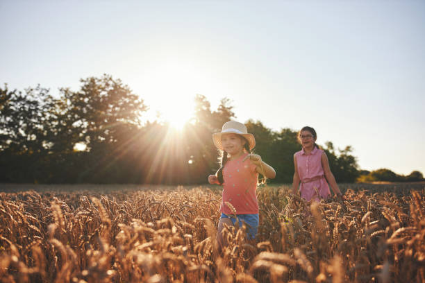 istock Cheerful sisters running in a wheat field in summer 1260698206
