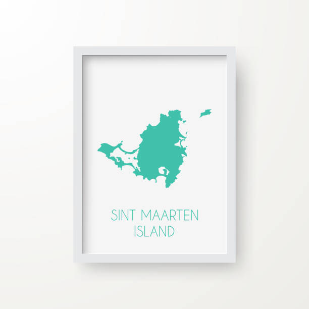 ilustrações de stock, clip art, desenhos animados e ícones de sint maarten island map in a frame on white background - sao martinho