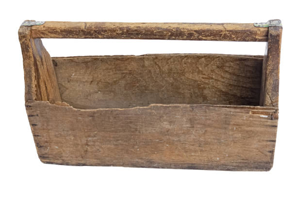 istock Empty Vintage WoodenTool Box. Close-up. Isolated on a white background. 1260718982