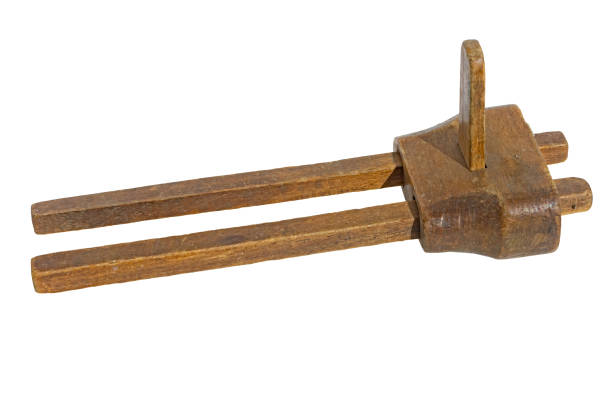 istock Old woodworking marker gauge tool. Isolated on a white background 1260720012