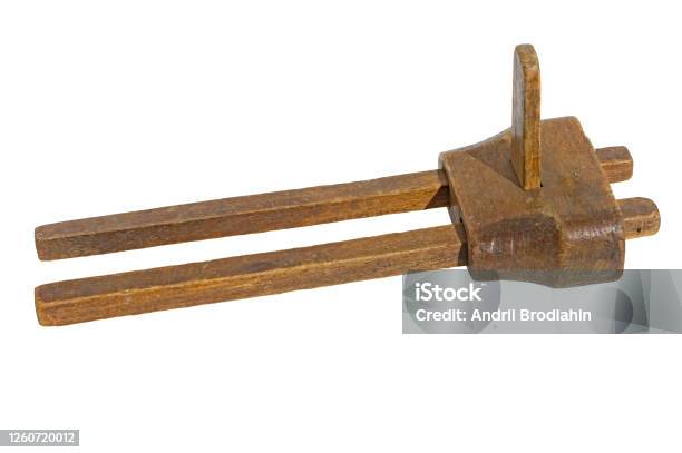 Old Woodworking Marker Gauge Tool Isolated On A White Background Stock Photo - Download Image Now