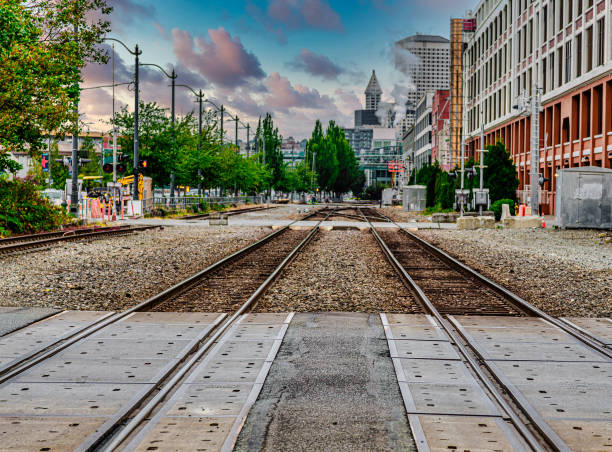 istock Tracks in Industrial Area at Dusk 1260767213