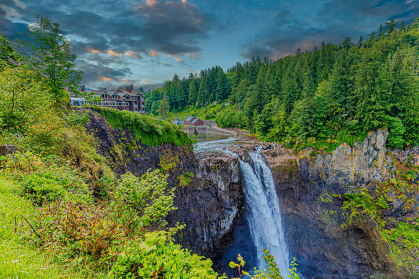 istock Snoqualmie Lodge and Falls at Sunset 1260772394