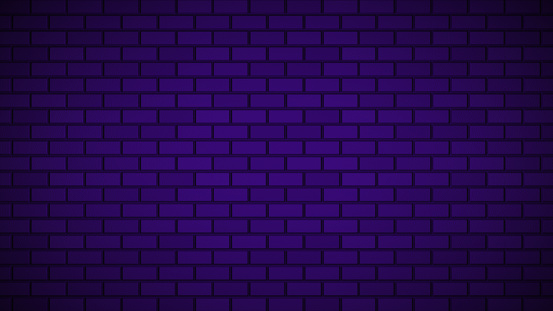 Empty brick wall with purple neon light with copy space. Lighting effect pink color glow on brick wall background. Royalty high-quality free stock photo image of blank, empty background for texture