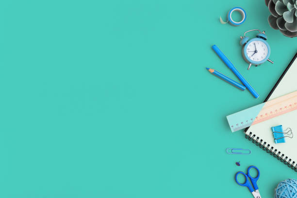 istock School stationery on a blue background. Back to school creative illustration, template. 1260817392
