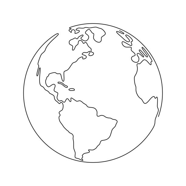 Planer Earth one line icon Outline hand drawn Earth. Planet Earth icon. Vector Illustration. Globe isolated on white background. Planet for logo, cards, banners. Earth globe, one line drawing of world map drawing of hand tool stock illustrations