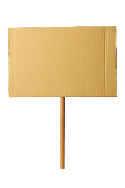 Blank cardboard protest sign, isolated on white with clipping path.