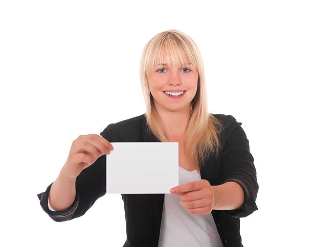 istock young woman with business card 126098748