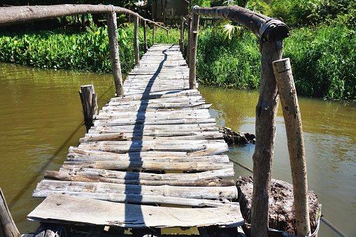 Pontoon bridge spanning a small river in Central Vietnam, Thua Thien Hue province