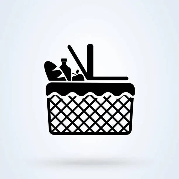 Vector illustration of Basket picnic. vector Simple modern icon design illustration.