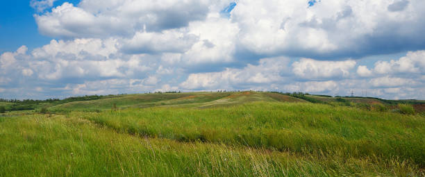 istock Summer natural landscape, meadow, field, hills. Beautiful blue sky with clouds. 1261031330
