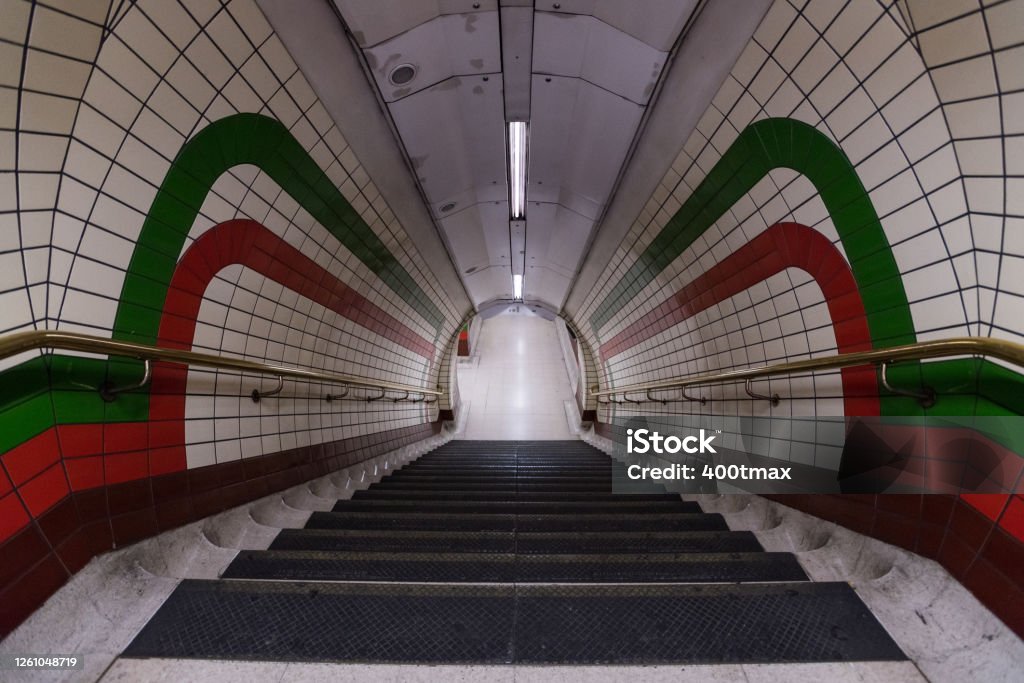 London Subway stairs In Piccadilly Circus. London - England Stock Photo