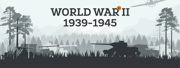 World War II 1939-1945. Military Concept with Tanks in Forest. World War II 1939-1945. Vector Illustration. Military Concept with Tanks in Forest. Battleground. Theater of War. 1945 stock illustrations
