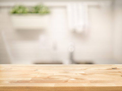 Table Top On Blur Kitchen Counter Background Stock Photo - Download Now - iStock