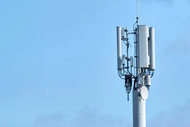 5G Network Connection Concept-5G smart cellular network antenna base station on the telecommunication mast.